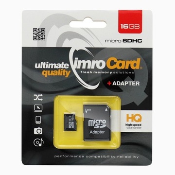 Karta Pamięci IMRO microSD 16GB z adapterem SD #43