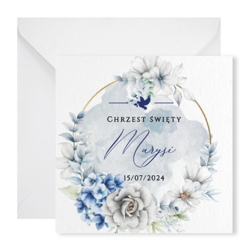 Zaproszenie Chrzest Personalizowane + koperta zaproszenie niebiesko-białe