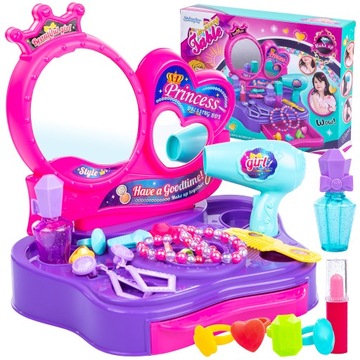 TOALETKA DLA DZIECI DZIEWCZYNKI AKCESORIA MAKIJAŻ BIŻUTERIA MAKEUP