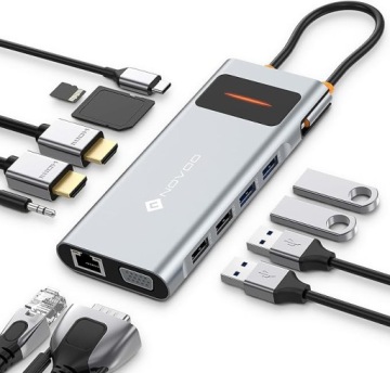 ДОК-СТАНЦИЯ NOVOO КОНЦЕНТР 12 В 1 USB C НА DUAL HDMI АДАПТЕР PD 100 Вт ДОК-СТАНЦИЯ