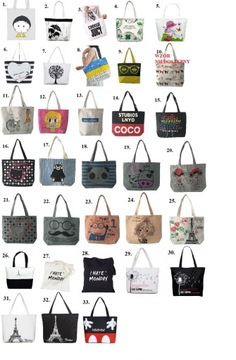 DUŻA MATERIAŁOWA TORBA SHOPPER BAG NADRUK WZORY
