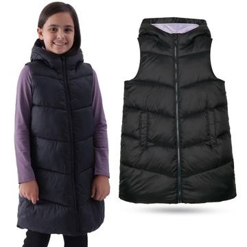 BEZRĘKAWNIK DZIEWCZĘCY 4F KURTKA KAMIZELKA PIKOWANA JESIENNA DŁUGA AW24F130