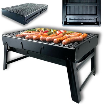 GRILL SKŁADANY TURYSTYCZNY PRZENOŚNY WĘGLOWY KEMPINGOWY WALIZKA BBQ 35cm