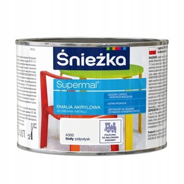 Farba akrylowa do drewna, do mebli, do metalu Śnieżka 400ml biel półpołysk