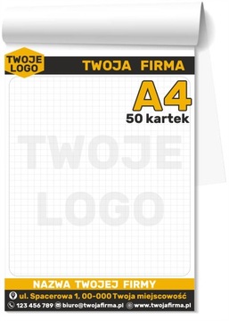 NOTESY KLEJONE z nadrukiem A4 BLOCZKI 50-kartkowe TWOJE LOGO 500 sztuk