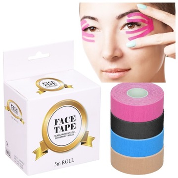 4x FACE TAPE TEJPY DO TAPINGU TWARZY TAŚMA KINEZJOLOGICZNA PLASTRY 2,5 cm