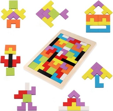 ДЕРЕВЯННЫЙ 3D ПАЗЛ МОНТЕССОРИ ДЕРЕВЯННЫЙ ПАЗЛ ТЕТРИС 40 ЧАСТЕЙ ДЕРЕВА