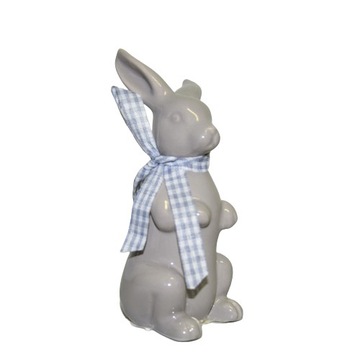 ZAJĄC PORCELANOWY SZARY ZE WSTĄŻKĄ MAŁY H12 CM