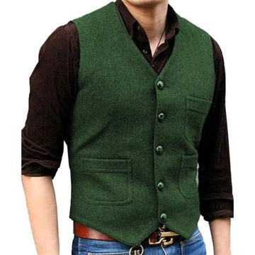 Men's Vest Herringbone Tweed Formal Business Suit
