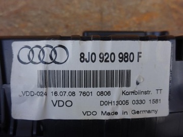 AUDI TT 8J FACELIFT 06-14 PŘÍSTROJOVÁ DESKA BUDÍKY 8J0920980F