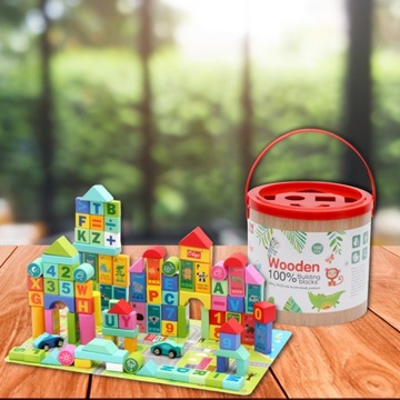 Деревянные кубики 160 шт. Конструктор образовательный большой 100 блоков 60 пазлов