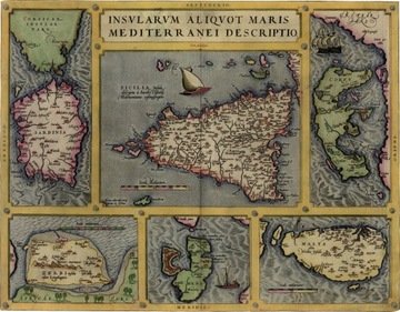 WYSPY MORZA ŚRÓDZIEMNEGO Mapa 30x40cm 1592r. M36