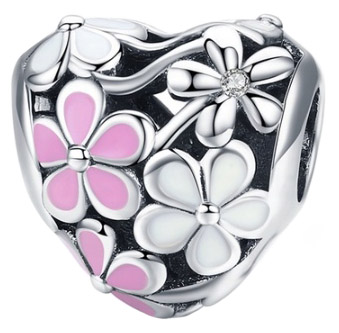 Charms Zawieszka Charms Serce z Kwiatów Charms Srebro 925 Trusky