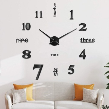 ZEGAR ŚCIENNY DIY DUŻY NAKLEJANY NA ŚCIANĘ 3D CICHY XL 65-130 CM LUSTRZANY
