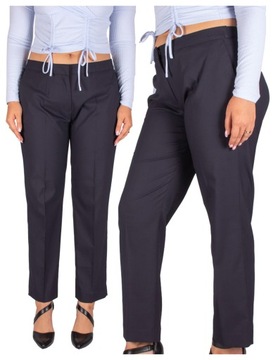 eleganckie szerokie SPODNIE DAMSKIE granatowe WIZYTOWE plus size 48 /29