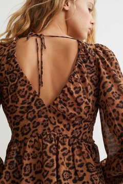 H&M baskinka falbanka babydoll panterka bluzka centki leopard wycięte plecy