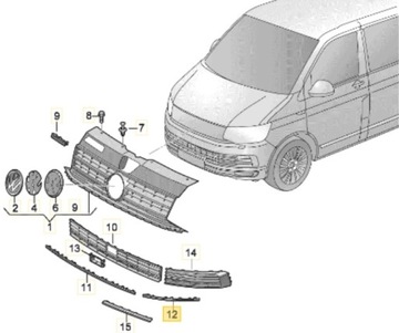 LIŠTA ZDOBENÁ MŘÍŽKY NÁRAZNÍKU PRAVÁ ČERNÁ VW T6