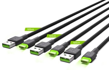 Комплект из 3 кабелей GC Ray USB — USB-C, 120 см, светодиодная быстрая зарядка 3.0