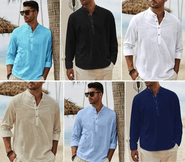 Мужская воздушная рубашка с воротником-стойкой на лето