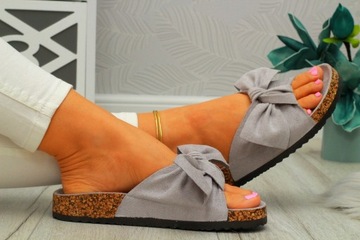 ТАПОЧКИ ЖЕНСКИЕ С БАНТОМ, СЕРЫЕ, ПРОФИЛИРОВАННЫЕ