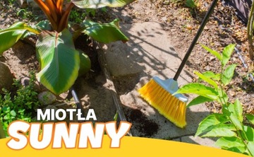 Садовая метла SUNNY с палкой, длинная и жесткая щетина облегчает уборку.