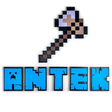 3D топор в стиле MINECRAFT. Наклейка для украшения комнаты.