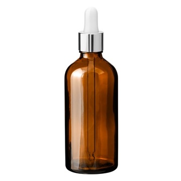 Butelka szklana brązowa 100 ml z pipetą srebrną