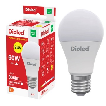 Żarówka LED E27 8W 4000K 806lm 24V niskonapięciowa