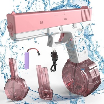 АВТОМАТИЧЕСКИЙ ЭЛЕКТРИЧЕСКИЙ ВОДЯНОЙ ПИСТОЛЕТ GLOCK, ДВА МАГАЗИНА, ДАЛЬНОСТЬ 8М