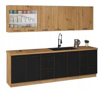 Meble kuchenne MODENA 2 Czarny mat / Dąb artisan