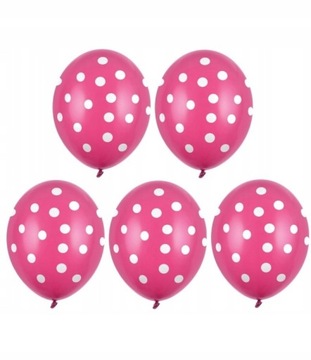 Balony Różowe w Białe Grochy Kropki 5 Sztuk