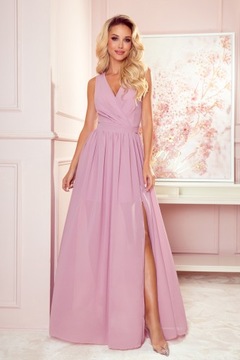 Sukienka maxi długa szyfonowa z rozcięciem różowa wesele osiemnastka 36 S