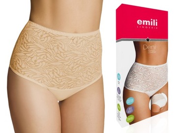 EMILI Deni Wysokie Zdobione Figi Bawełna Beż 3XL