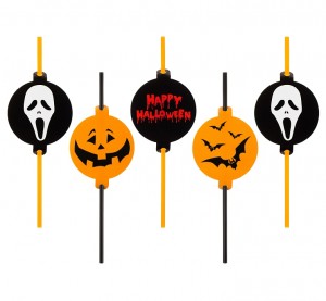 Rurki (słomki) z medalionem Halloween, 5 szt.
