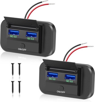 Samochodowe gniazdko USB 12 V, ładowarka 36 W, Dual QC3.0, USB, szybkie ład