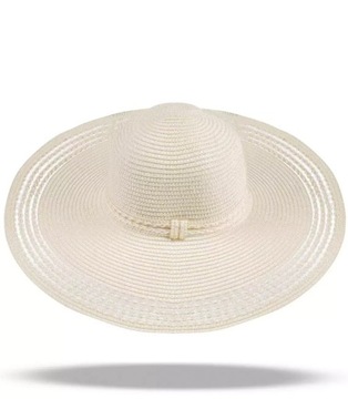 Modny duży damski kapelusz szerokie ozdobne rondo (Beżowy)
