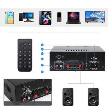 Stereo Hifi усилитель 2.0 FM/MP3 40 W+40 W Bluetooth5.0 Mini AK45 канал