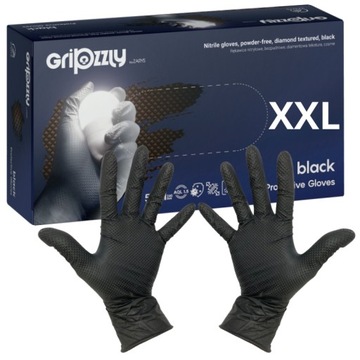Rękawiczki NITRYLOWE AQL 1.5 czarne MOCNE GRIPZZLY ZARYS black r.XXL 50 szt