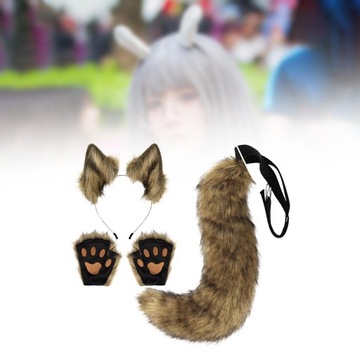 Комплект костюмов с хвостовыми ушками и лисьим хвостом для взрослых Кофе