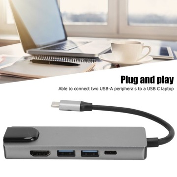 Многопортовый адаптер USB-концентратора TypeC для мультимедийного интерфейса высокой четкости 5