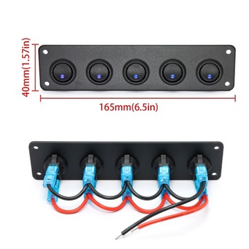 Алюминиевый панельный выключатель 5x SPST 12В 20А синий