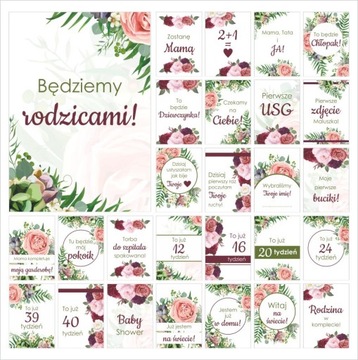KARTY DO ZDJĘĆ ciąża 9 miesięcy 32 karty + GRATIS