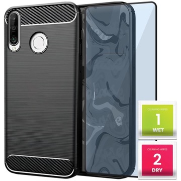 ETUI DO HUAWEI P30 LITE | PANCERNE KARBON CZARNE | OBUDOWA +SZKŁO HARTOWANE