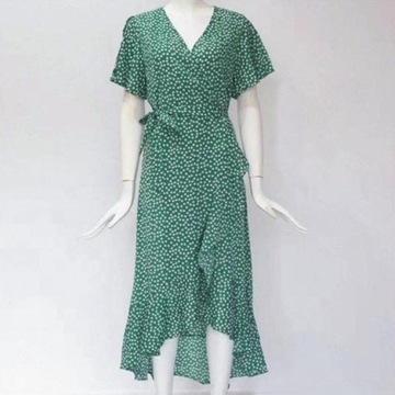Spódnica z wysokim stanem, sukienki damskie, letnia sukienka maxi, krótki rękaw, VM Green