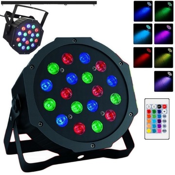 PROJEKTOR LASEROWY DYSKOTEKOWY 18 LED KOLOROFON REFLEKTOR LAMPA RGB + PILOT