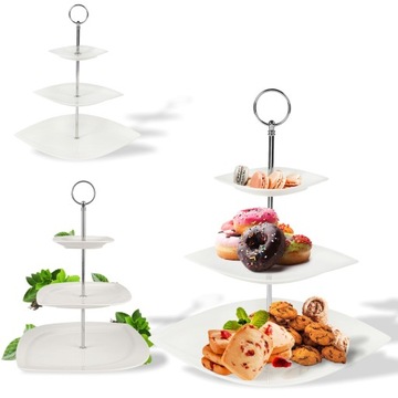 PATERA LUIZA PIĘTROWA TRADYCYJNA NA CIASTO OWOCE PORCELANA 3 POZIOMY 26CM