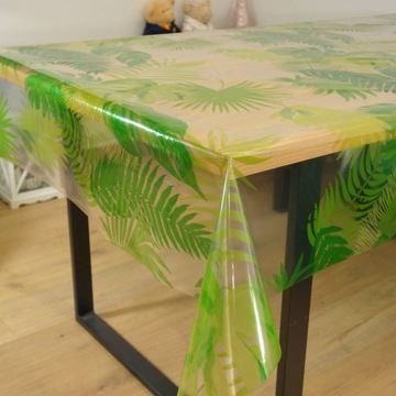 Клеенка ЛИСТЬЯ прозрачная ФОЛЬГА для стола по метрам