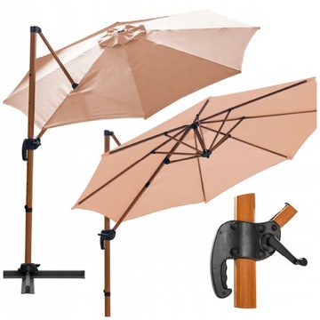 Aluminiowy parasol ogrodowy 300 cm beżowy Duży składany na wysięgniku