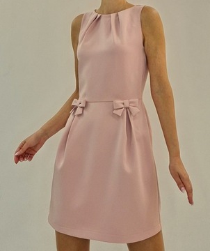 Różowa koktajlowa mini Sukienka z kokardkami - Valentina r.34 (34-48)