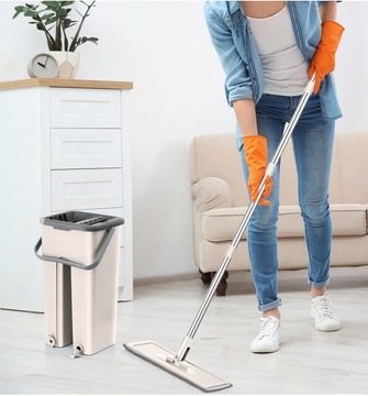 ПЛОСКАЯ ШВАБРА, ДВУХКАМЕРНОЕ ВЕДРО, СКРЕПКА + 2 КАРТРИДЖА